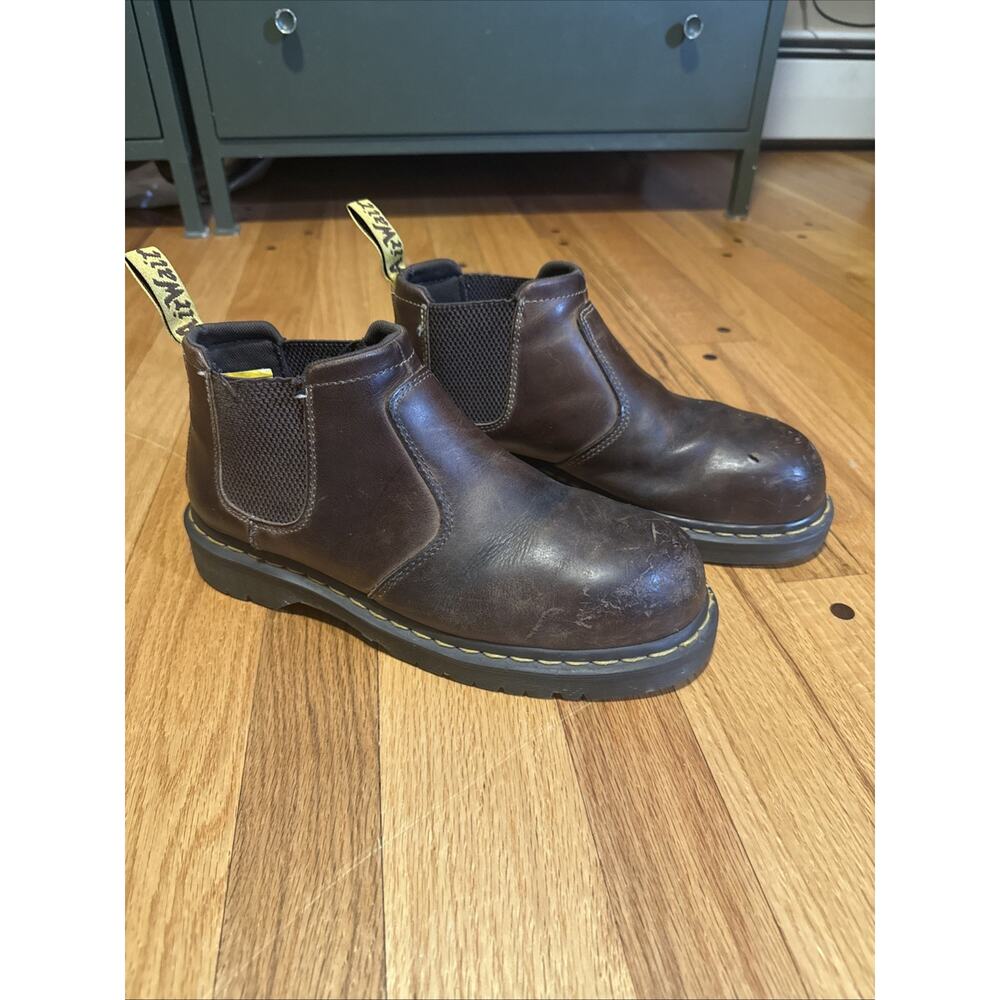 Dr. Martens Penly Chelsea Boots Mens 9 Brown Leather Steel Toe Slip On Work